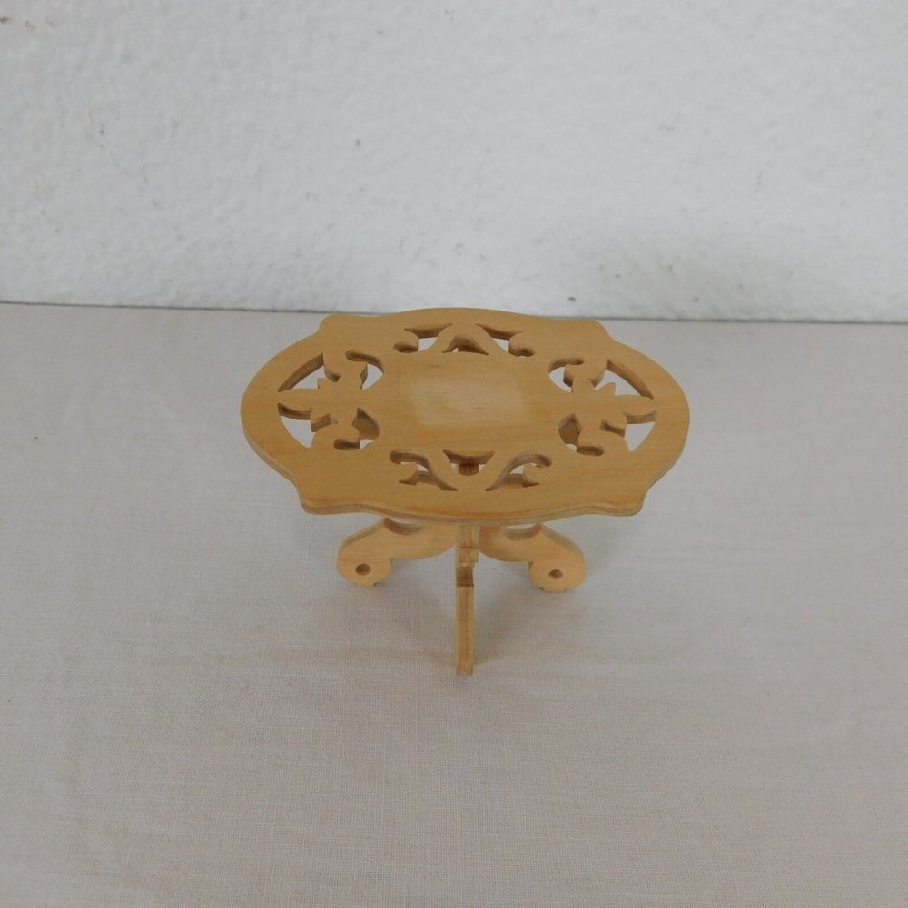 Dollhouse Table Small Oval Side or End Unpainted Wood Scrolled Cut-Out 2" High